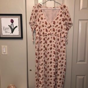 MADEWELL Pink Ruffle Tie-Sleeve Midi Dress SZ 16